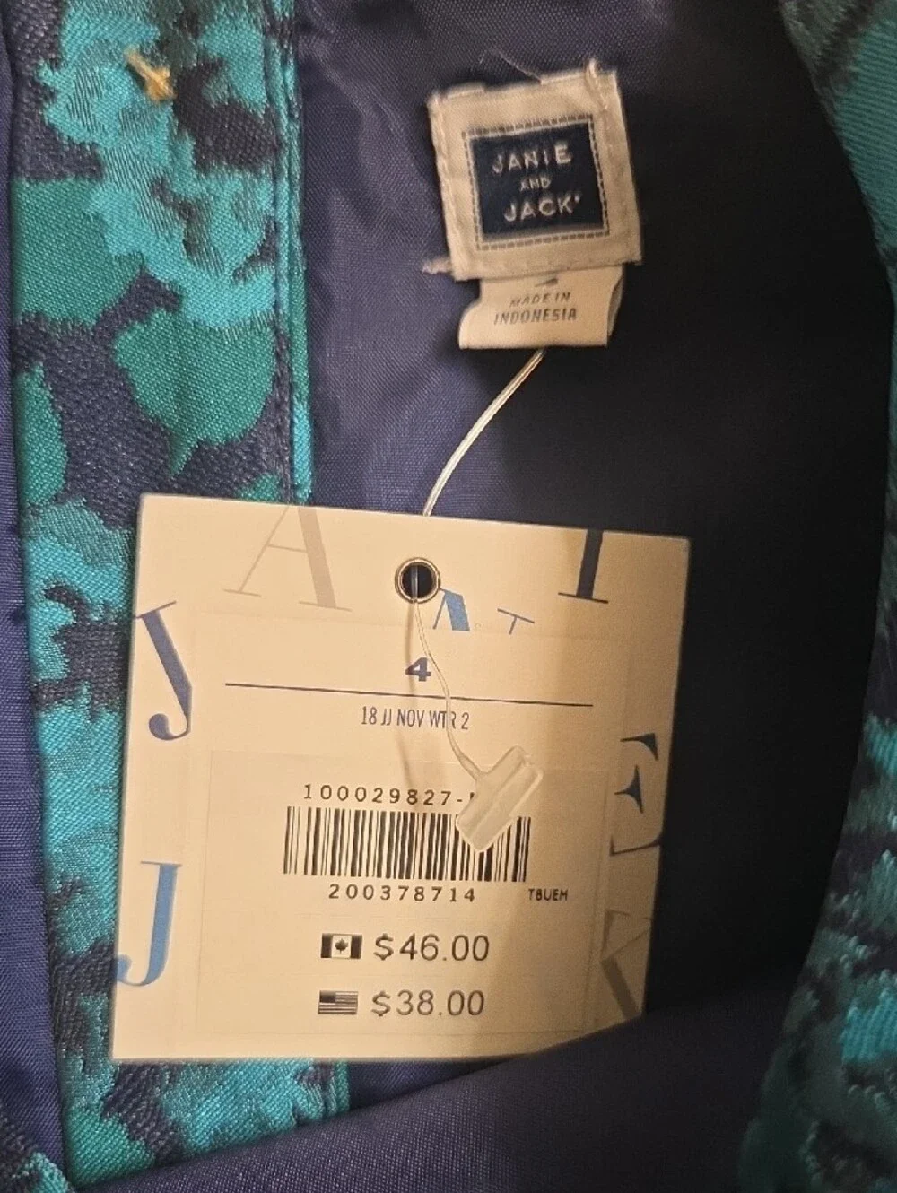 Janie and Jack Teal and Navy Floral Dress Top
